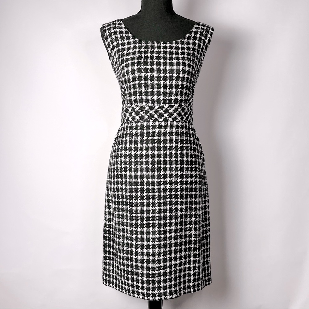 Women’s Houndstooth Tweed Sleeveless Sheath Dress Lily Size M